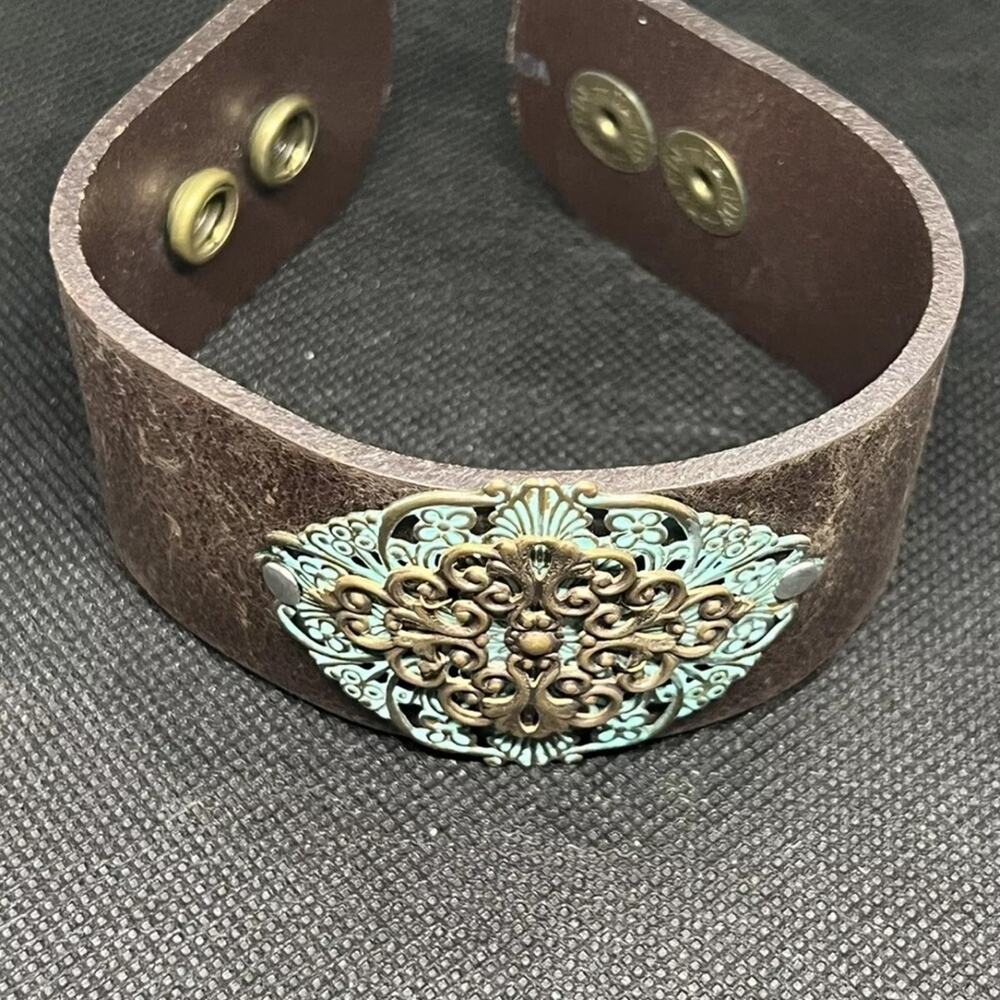 Tandy genuine leather snap cuff Retro Boho Y2K Western Rocker Rockabilly Unisex - Picture 6 of 6